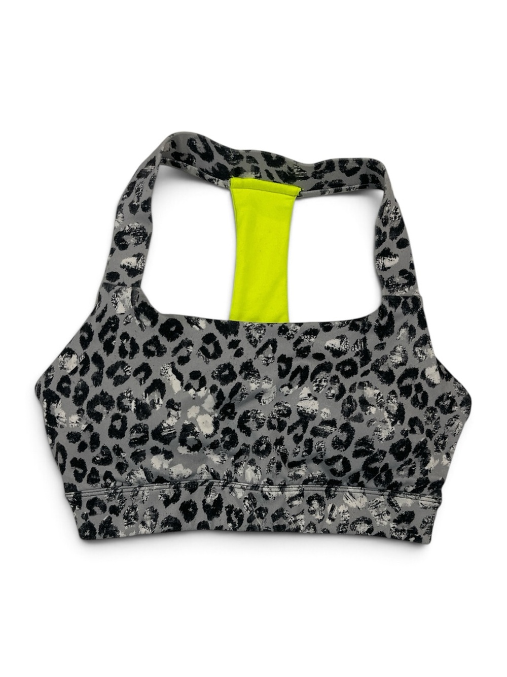 Jessica Simpson Gray Leopard Print Sport Bra w/ Neon Yellow Back | S | Pre-loved